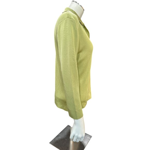 Dana Buchman Petite Medium Green All Silk Collared Sweater Quiet Luxury Chic Top - Picture 4 of 10